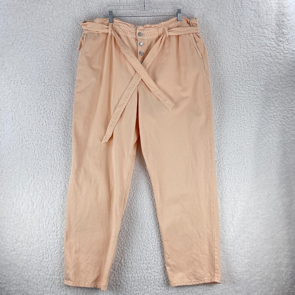 LOFT Peach Denim Tapered Tie Front Jeans Womens High-Rise Straight Leg Size 16